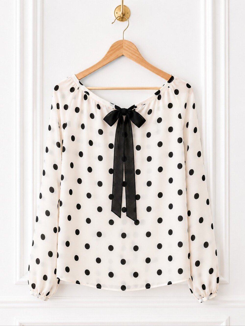 Forever 21 Polka Dot Semi Sheer Blouse Black White | Size Medium - Picture 7 of 11